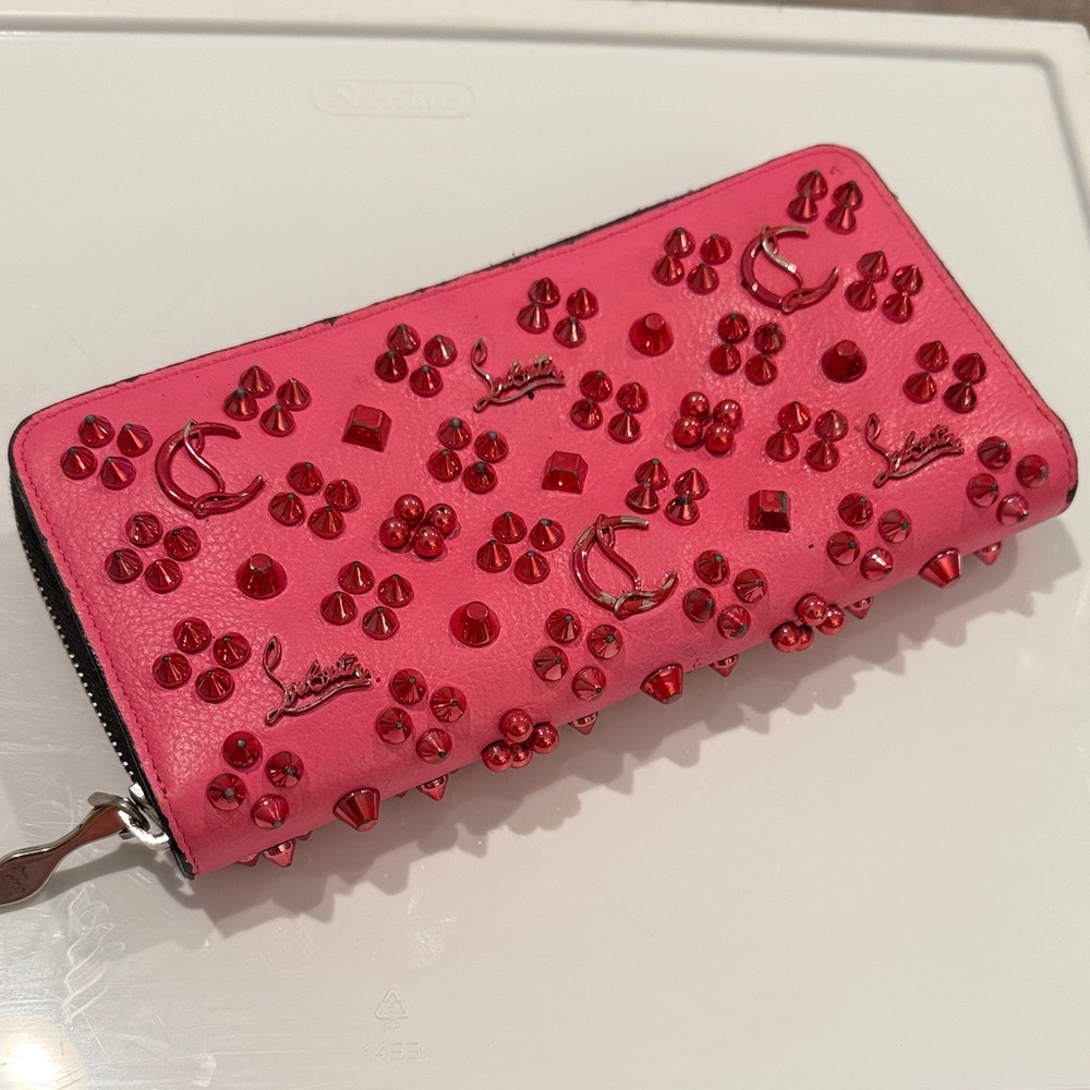 Louboutin Pink Studded Long Zippy Wallet